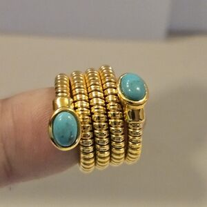 Milor Bronze 18k Gold Plated and Faux Turquoise Coil Ring